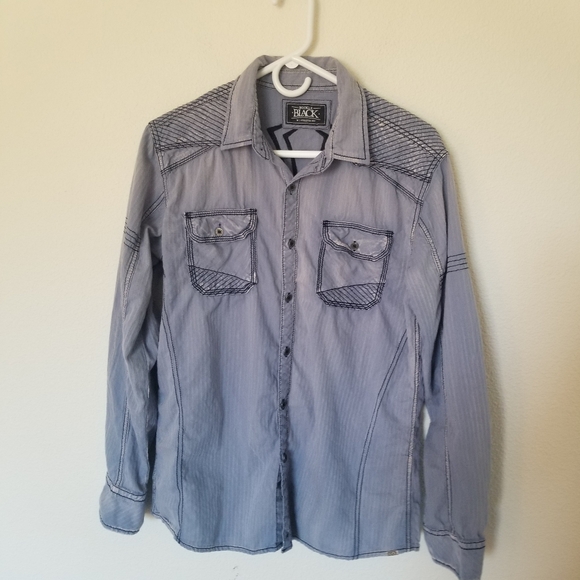 Buckle Black Long Sleeve Chambray Blue Shirt Embroidered 100% Cotton - Picture 1 of 8